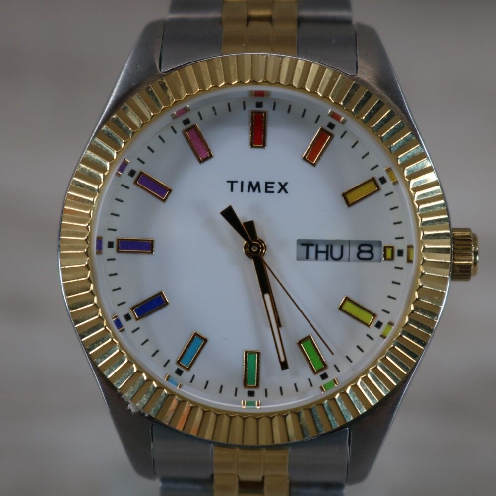 Timex Day-Date Watch – Pre-Owned, New Battery, Round, Two-Tone